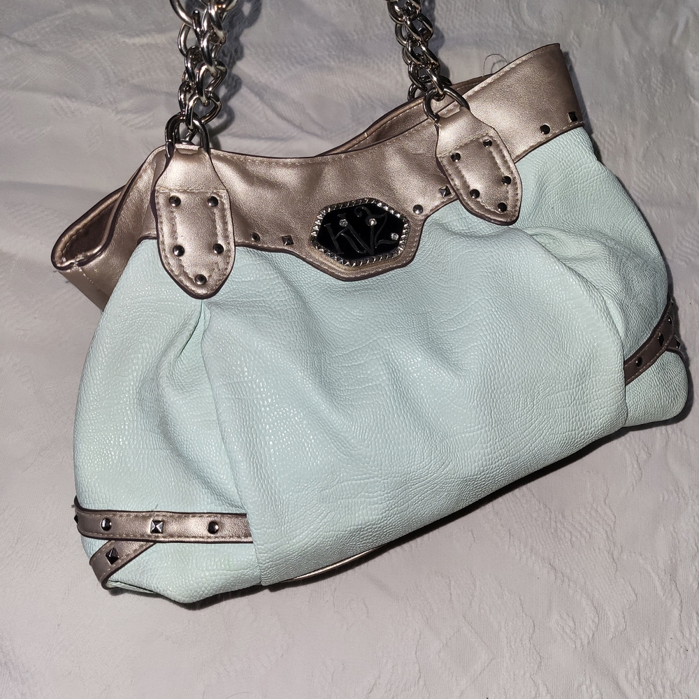 Kathy Van Zeeland Mint and Silver Shoulder Bag